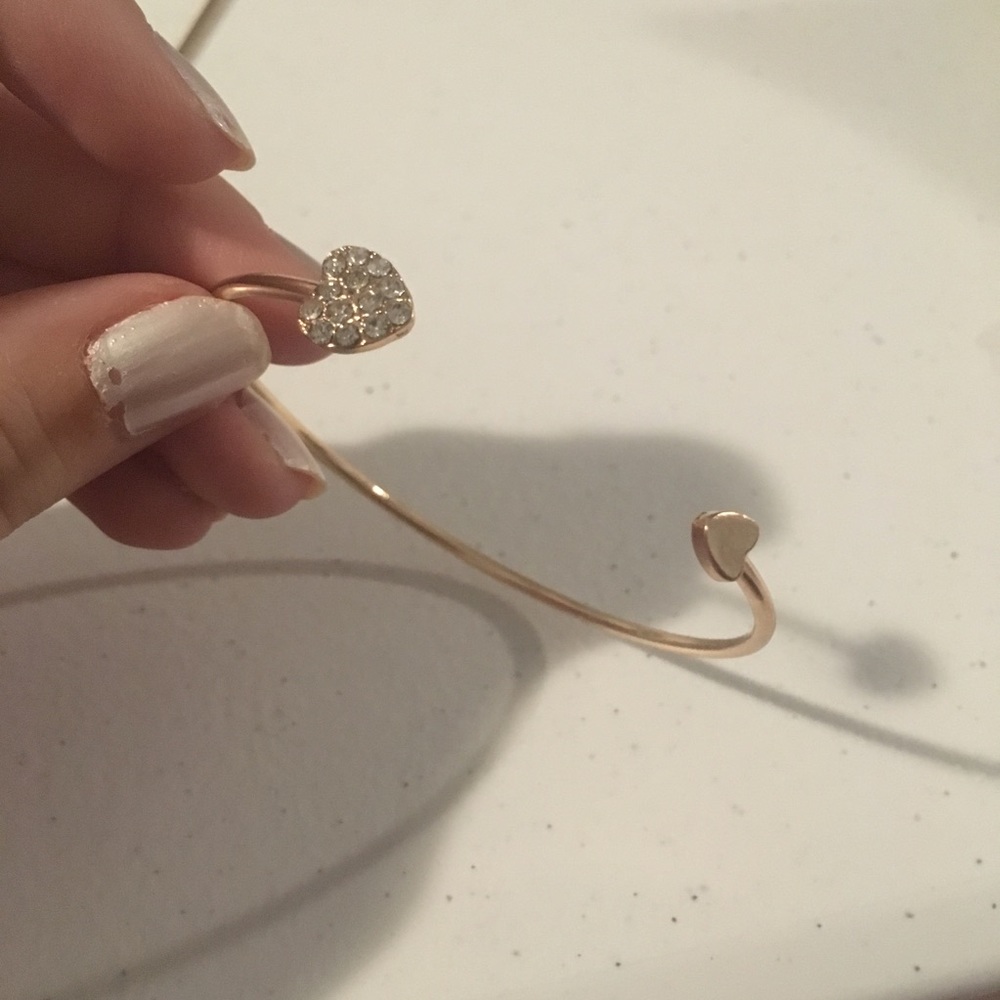 Hearts Gold Crystal Love Bangle Cuff Bracelet - Picture 6 of 6